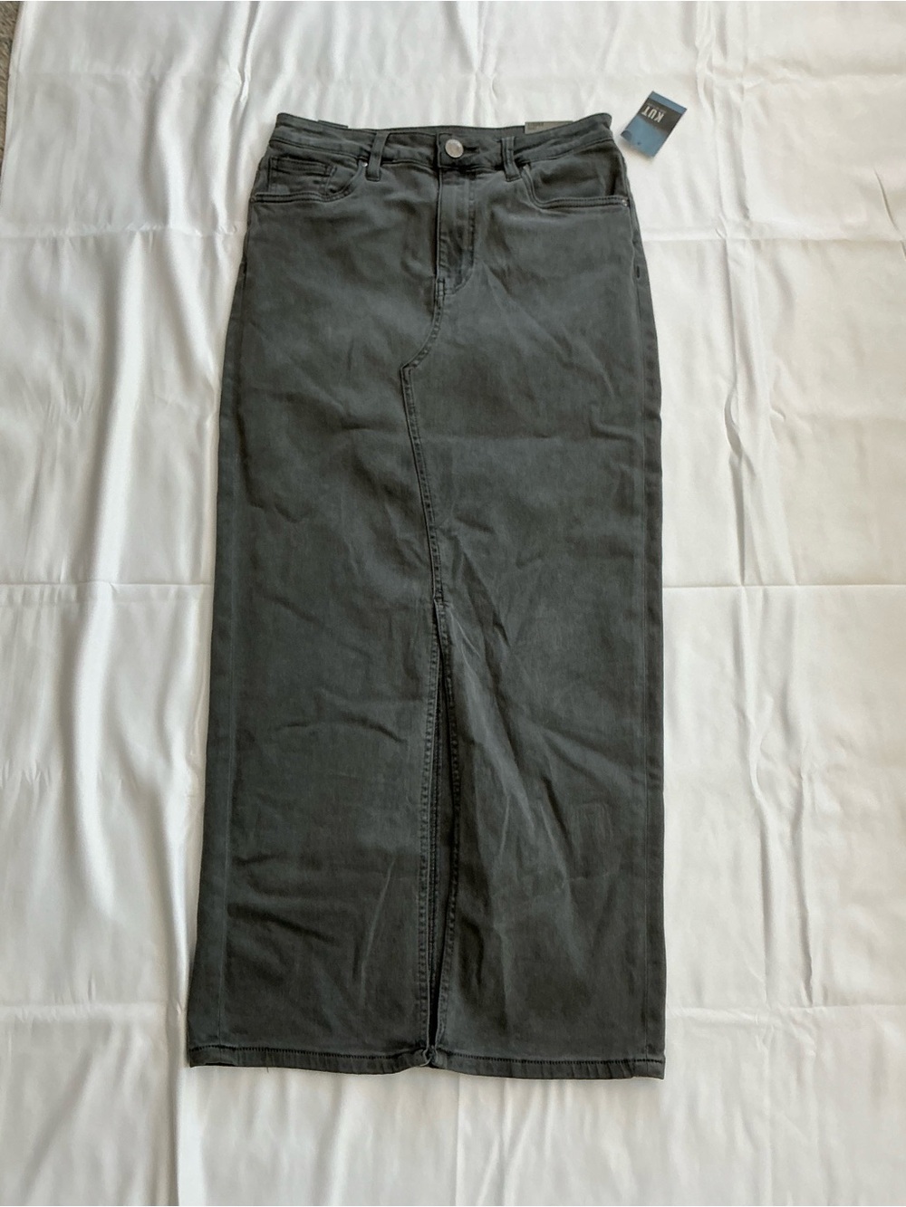 Kut from the Kloth Charcoal Gray Pencil Midi Skirt with Front Slit